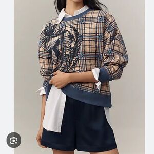 Maeve Graphic Plaid Sweatshirt Size Small